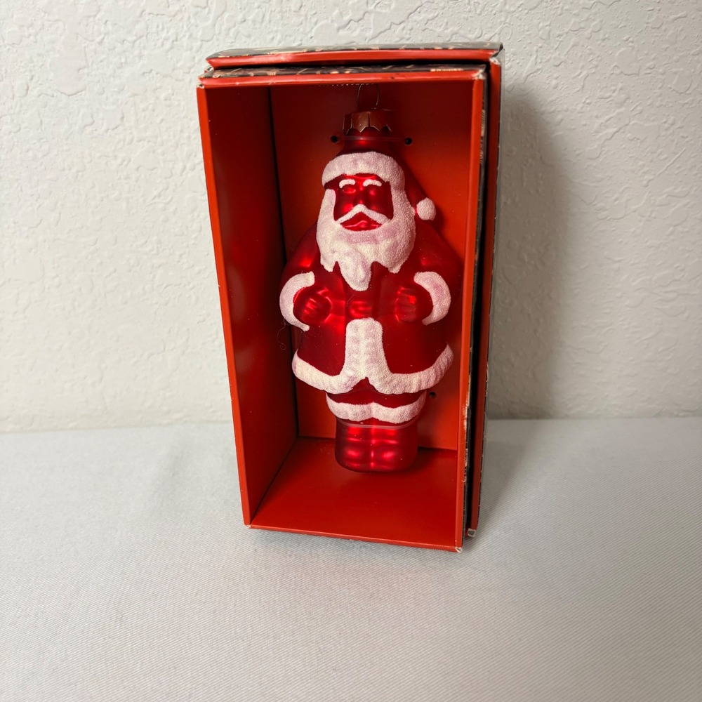 John Derian Target Glass Santa Claus Christmas Ornament Red White Flocked 5in